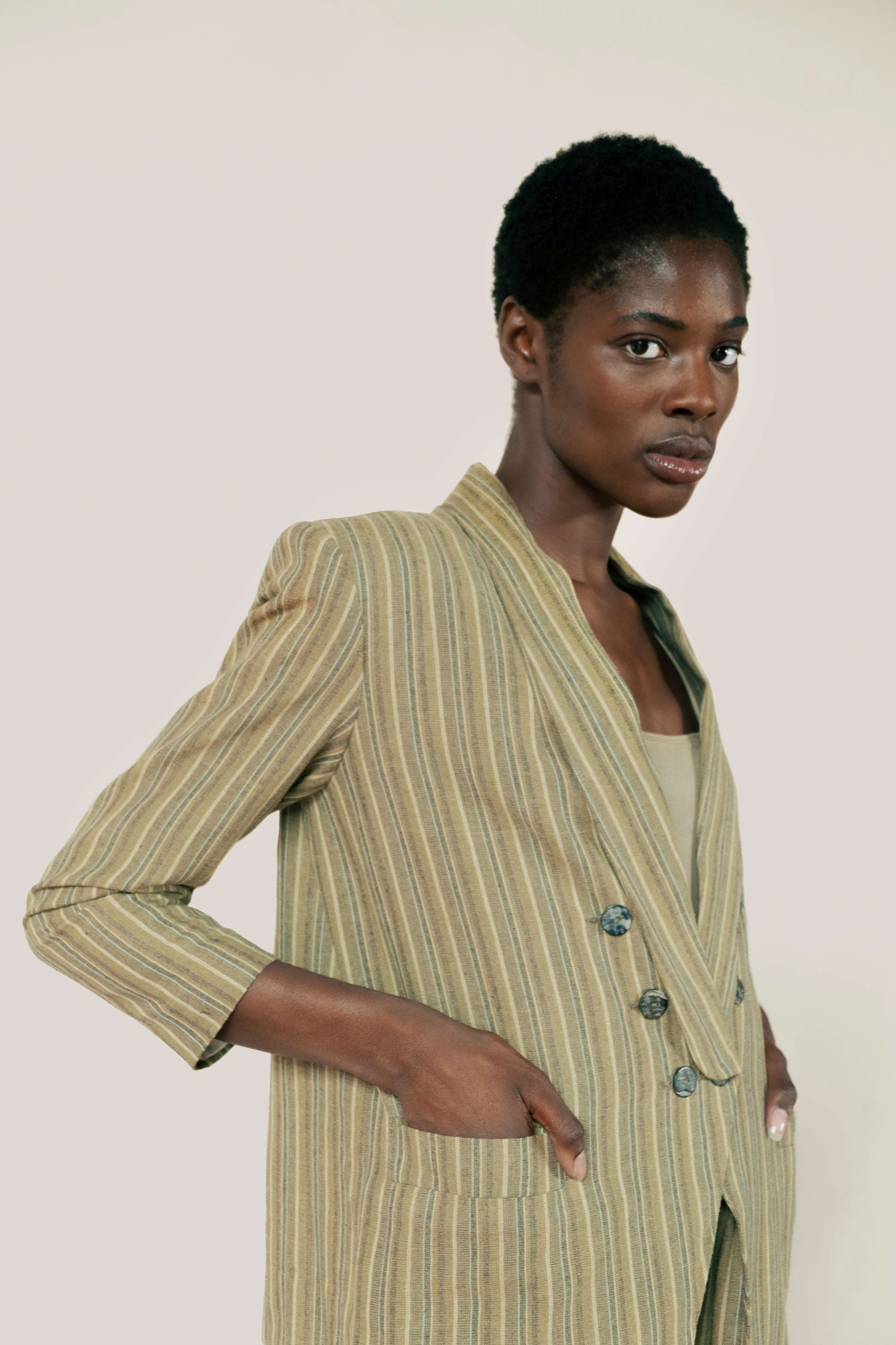 MAXIMO BLAZER | herb stripe | organic + earth dyed