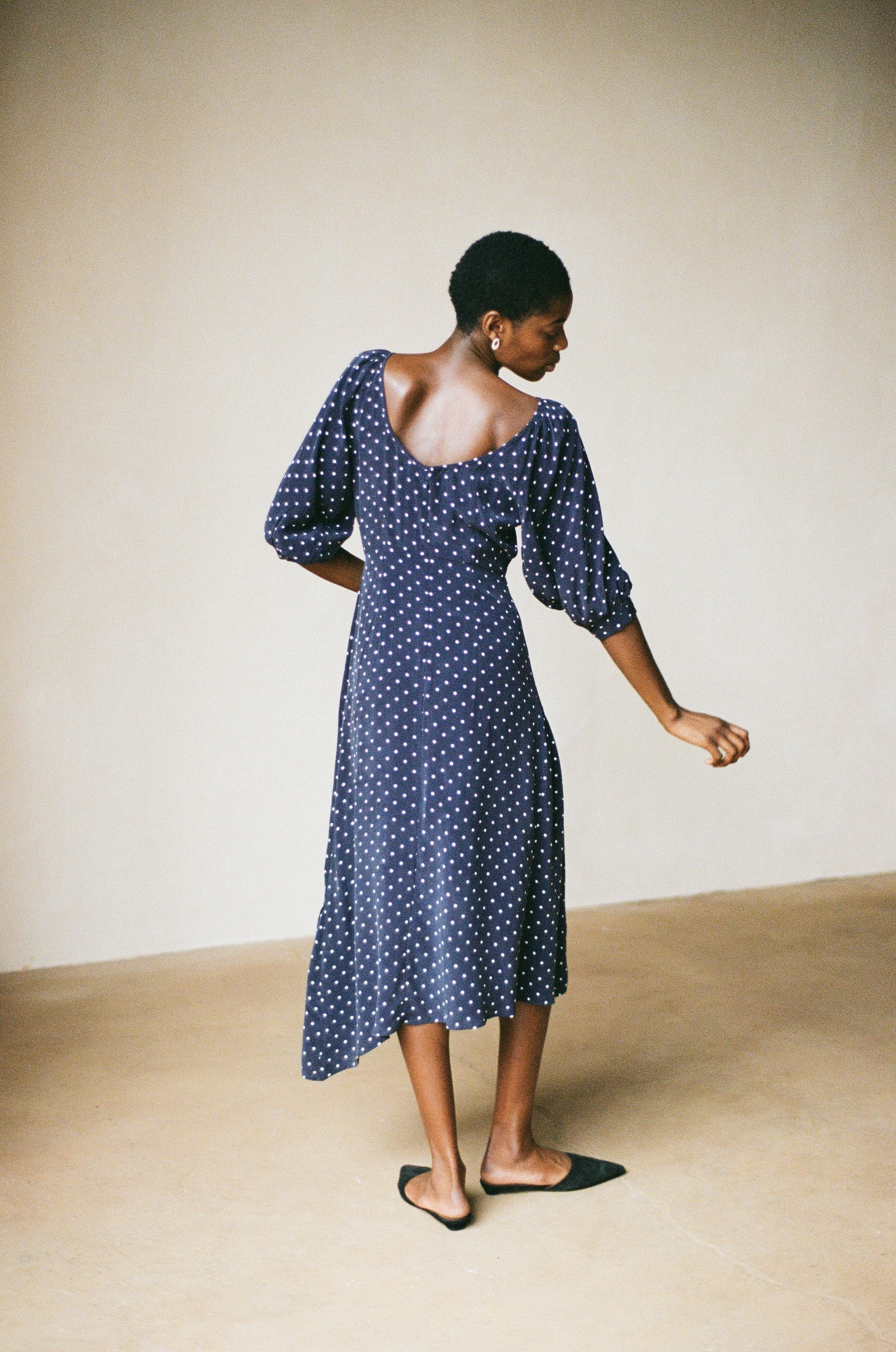 OLIVE DRESS | dotted navy | WAREHOUSE SALE